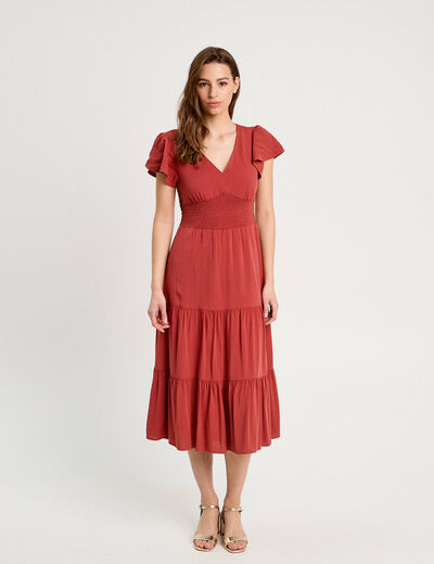 Robe longue évasée col en V vieux rose femme