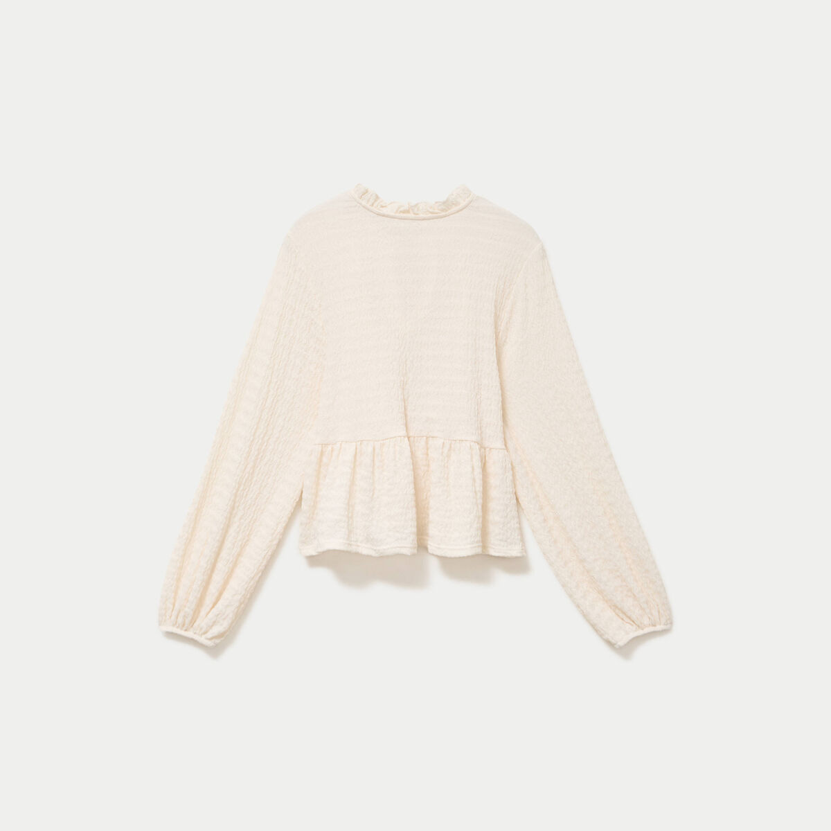 Blouse droite pliss&eacute;e col montant ecru femme
