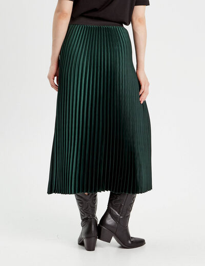 Jupe longue patineuse plissée vert foncé femme