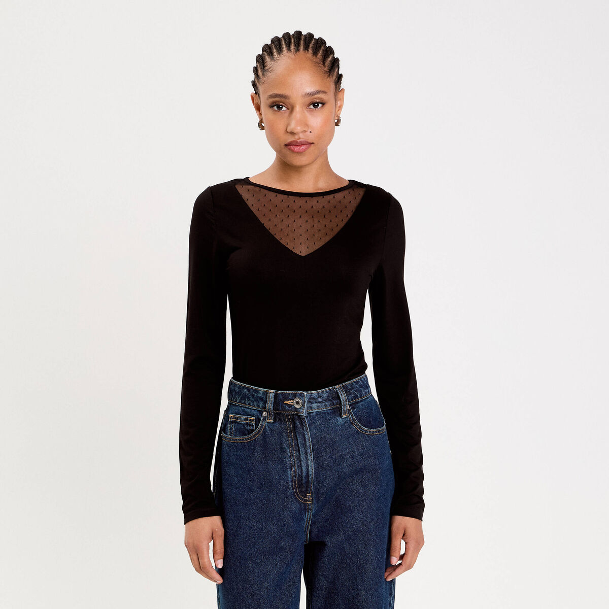 Body thermique col rond manches longues noir femme