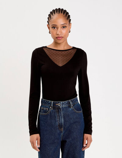 Body thermique col rond manches longues noir femme