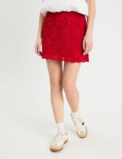 Jupe évasée effet macramé rouge femme