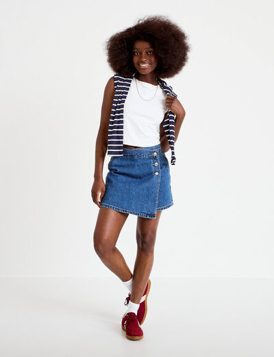 Jupe-short droite en jean denim stone femme
