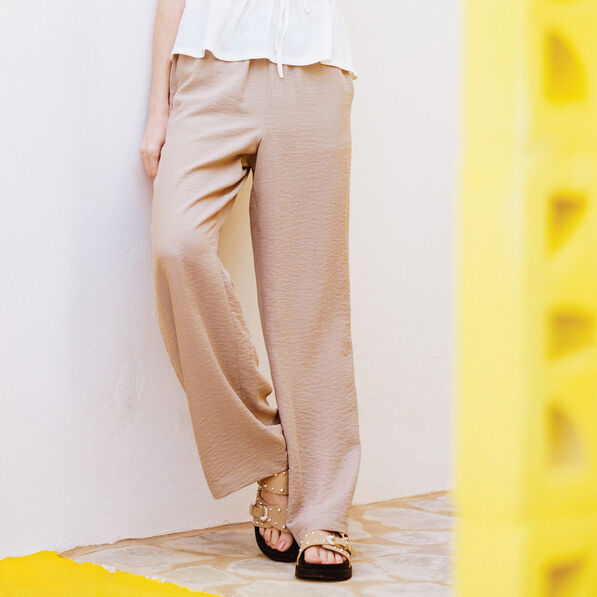 pantalon large fluide beige femme Pantalon large fluide beige femme