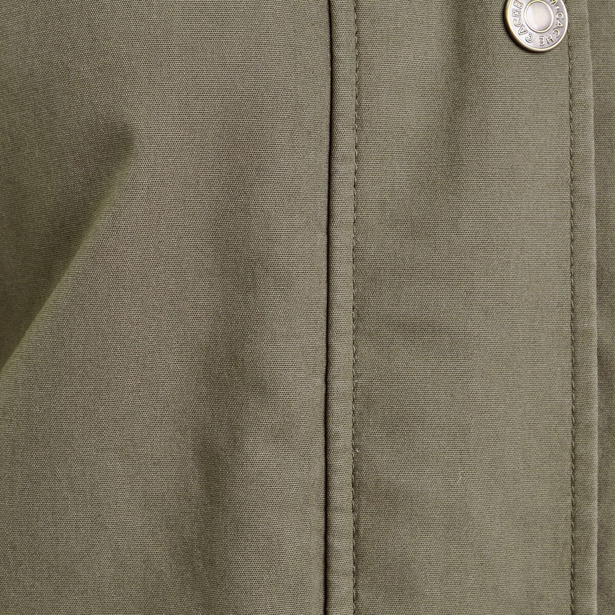 Veste droite mi-longue en coton vert kaki femme