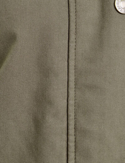 Veste droite mi-longue en coton vert kaki femme