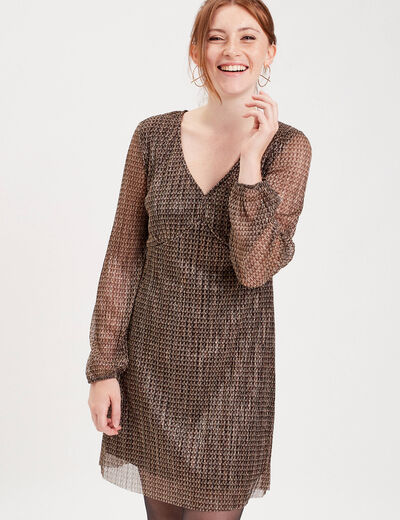 Robe droite plissée noir femme