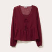 Blouse courte droite col v rouge fonc&eacute; femme