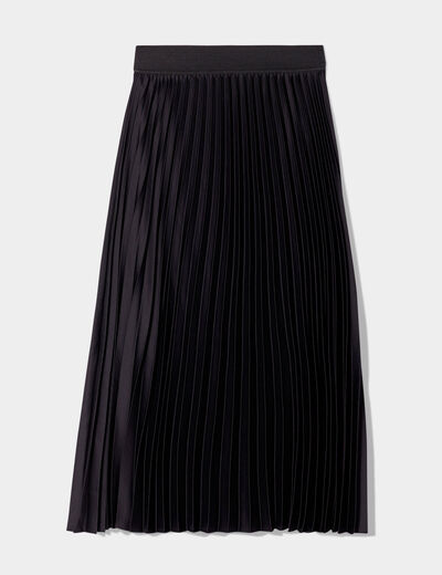Jupe longue patineuse plissée noir femme