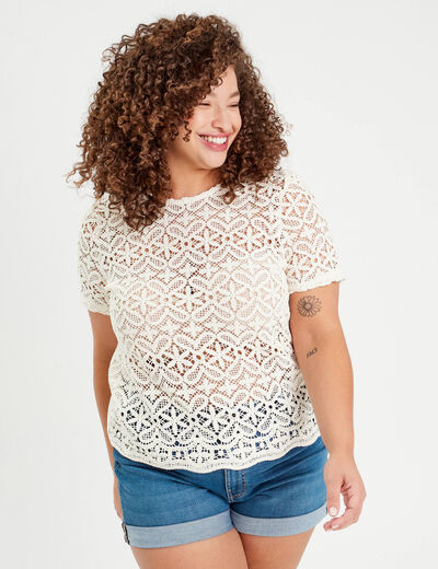 T-shirt manches courtes ecru femme