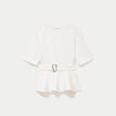 Top p&eacute;plum ceintur&eacute; manches courtes ecru femme