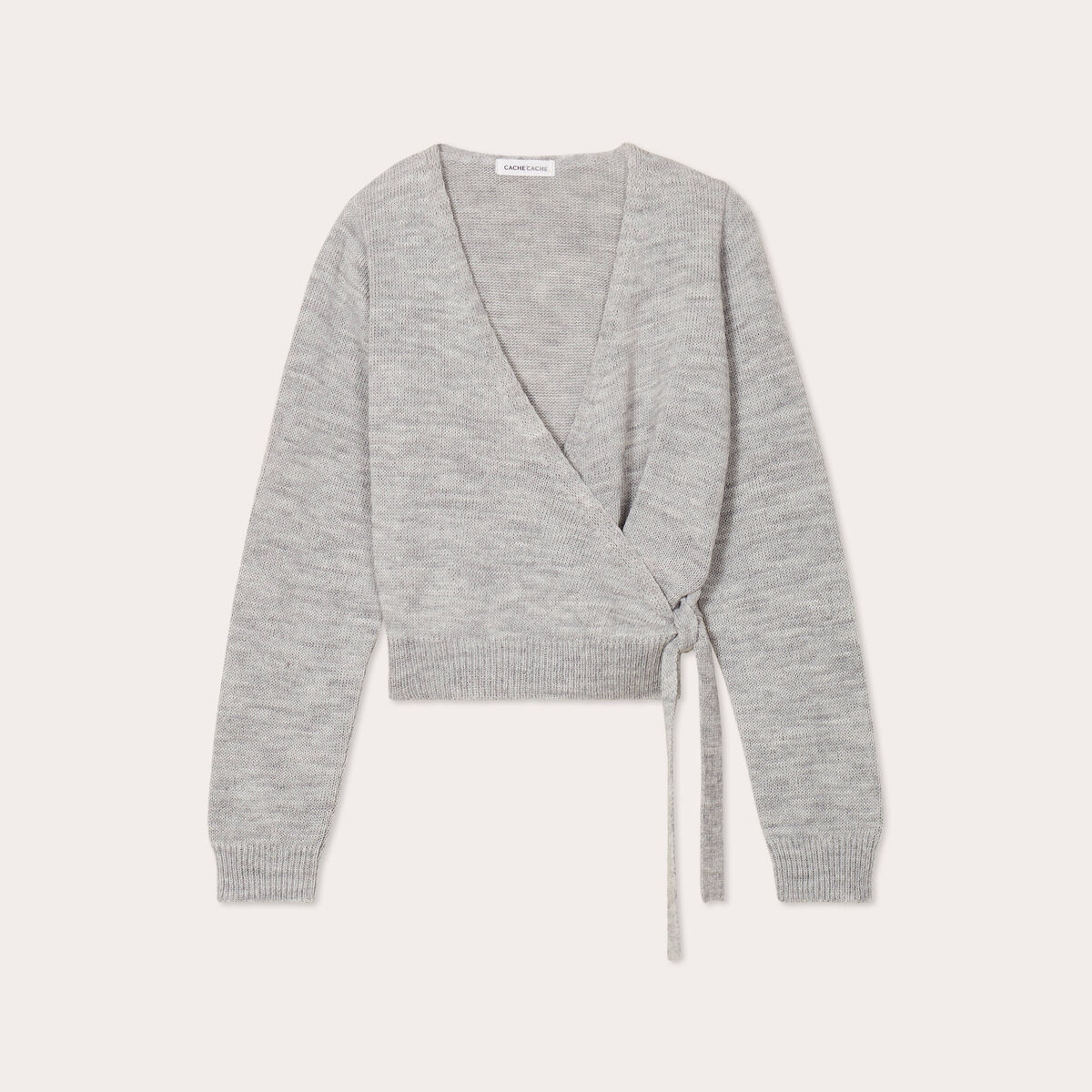 Gilet col cache-coeur noué gris clair femme