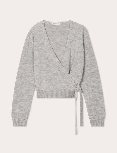 Gilet col cache-coeur noué gris clair femme