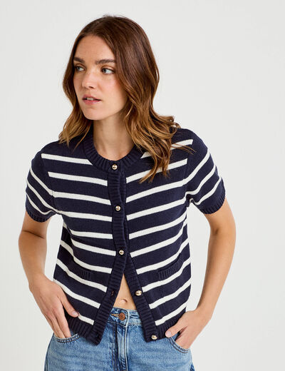 Gilet manches courtes bleu femme