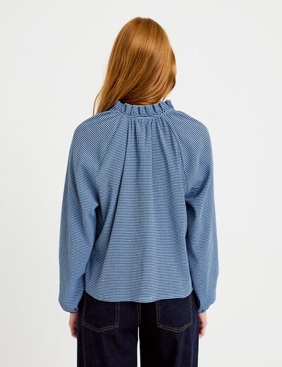Blouse col montant manches longues bleu femme