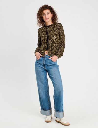 Blouse nouée manches longues vert kaki femme