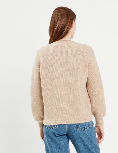 Pull avec col en V beige femme