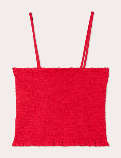 Débardeur bandeau smocké rouge femme