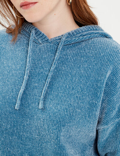 Pull à capuche bleu clair femme