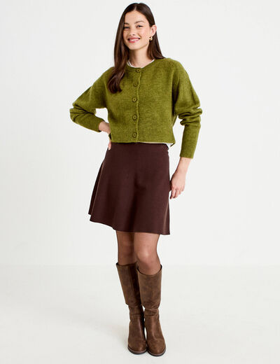 Gilet col rond vert fonc&eacute; femme