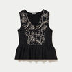 Blouse cintr&eacute;e sans manches col v noir femme