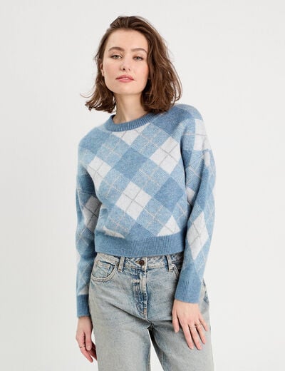 Pull manches longues bleu femme