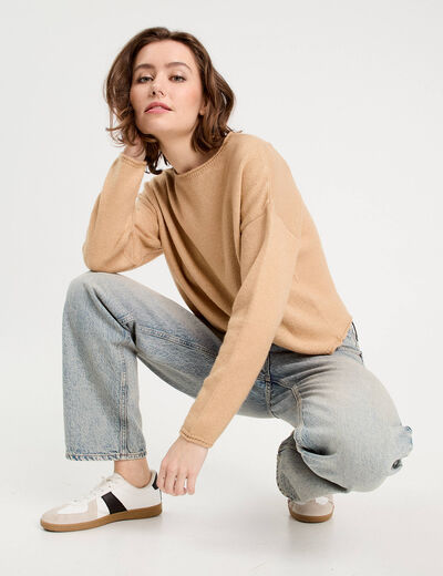 Pull manches longues beige femme