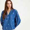 Blouse ample manches longues en jean blanc femme
