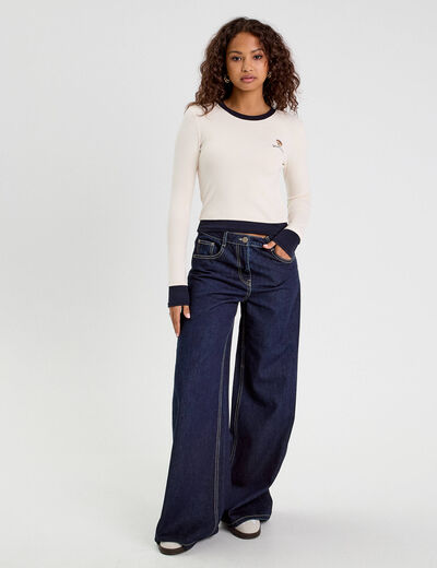T-shirt cropped 2-en-1 ecru femme