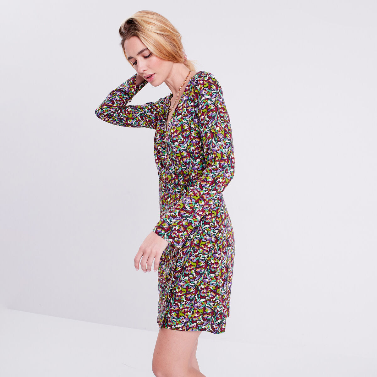 Robe évasée manches 3/4 noir femme