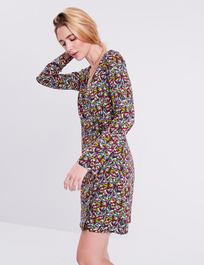 Robe évasée manches 3/4 noir femme