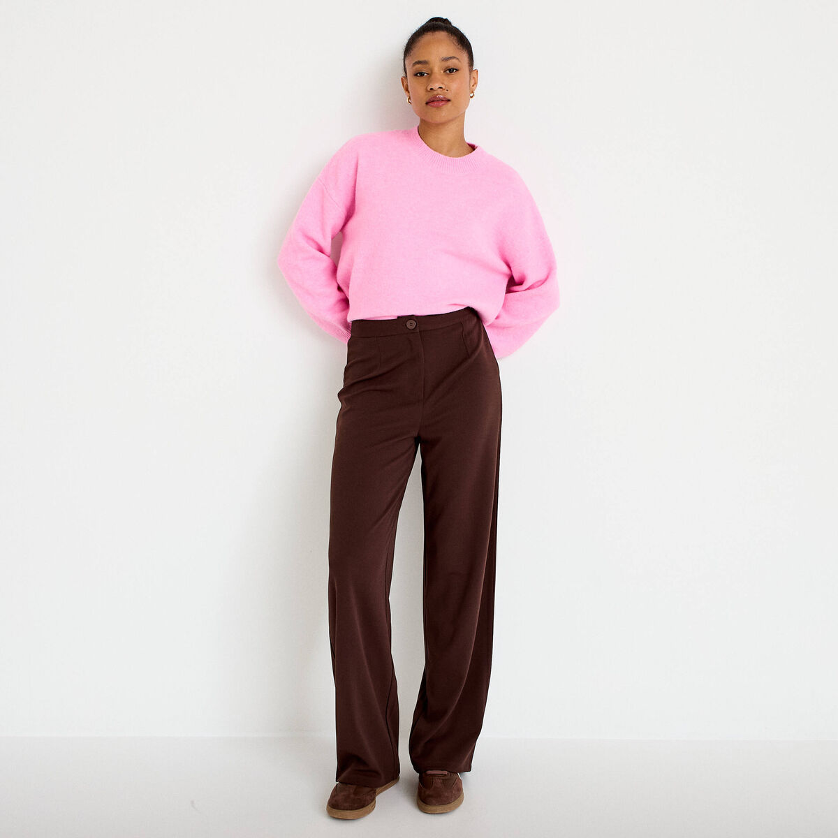 Pantalon large marron fonc&eacute; femme