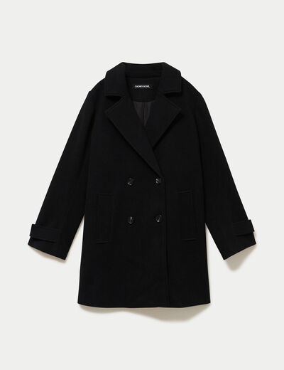 Manteau col classique manches longues noir femme