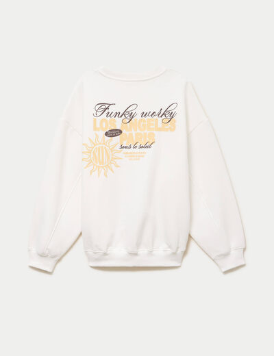 Sweat col rond manches longues ecru femme