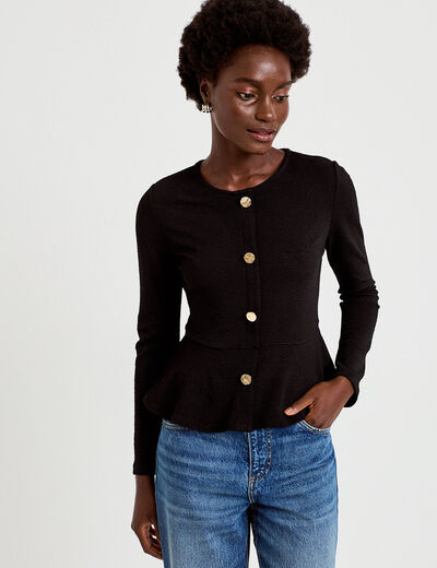 Top p&eacute;plum ajust&eacute; manches longues noir femme