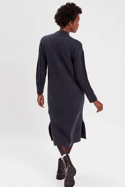 Robe pull moulante torsades bleu marine femme