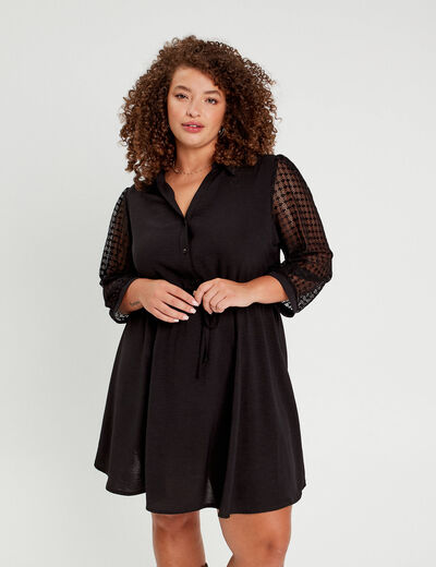 Robe trapèze manches dentelle noir femme