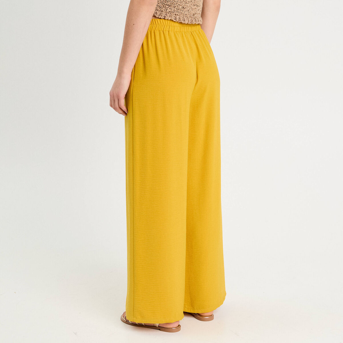 Pantalon large fluide jaune citron femme