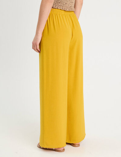 Pantalon large fluide jaune citron femme