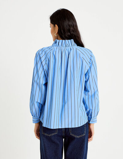Blouse ample col montant manches longues bleu femme