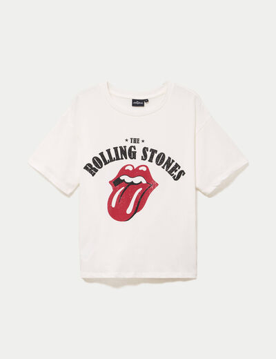 T-shirt oversize col rond rolling stones ecru femme