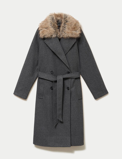 Manteau droit mi-long &agrave; manches longues gris femme