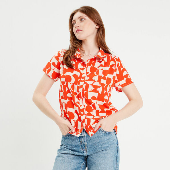 Chemise manches courtes orange femme