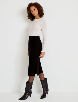 Jupe ajust&eacute;e longueur 3/4 noir femme