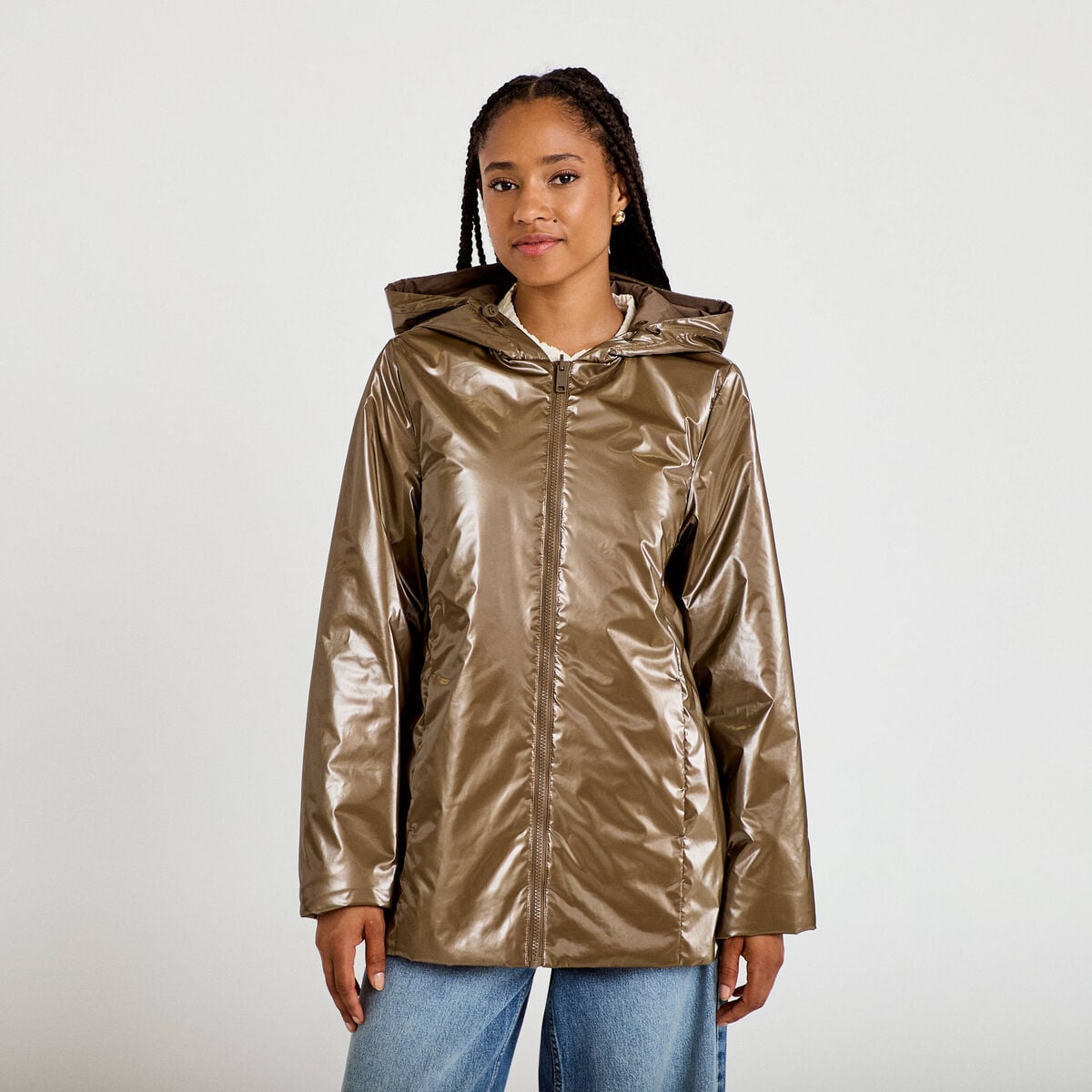 Parka r&eacute;versible &agrave; capuche taupe femme