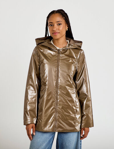 Parka r&eacute;versible &agrave; capuche taupe femme
