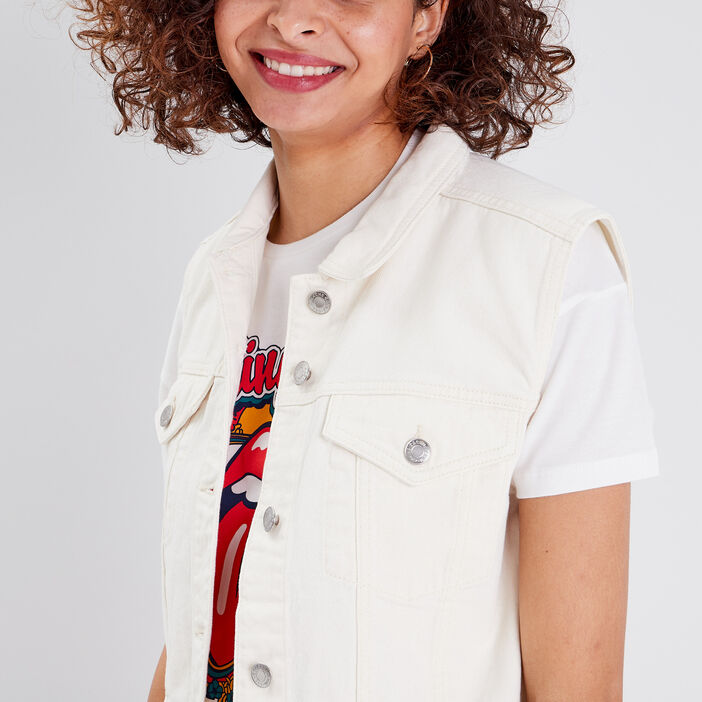 Veste droite en jean ecru femme
