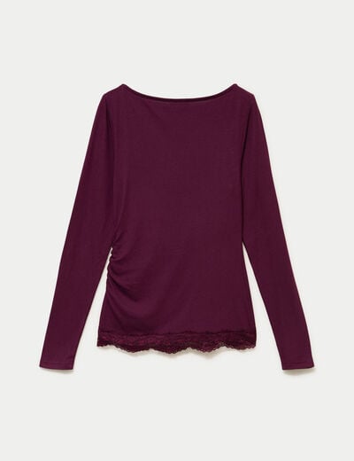 Doudou ajust&eacute; col bateau manches longues prune femme