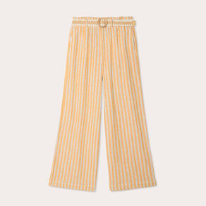 Pantalon large ceinturé contenant du lin jaune femme