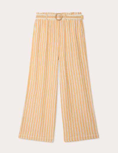 Pantalon large ceinturé contenant du lin jaune femme